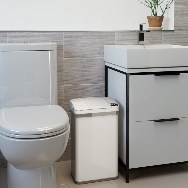 iTouchless 4 Gallon Bathroom Trash Can with Odor Control, Automatic Motion Sensor Bin, Soft-Close Stainless Steel, Slim Wastebasket for Narrow Spaces, White - Image 5